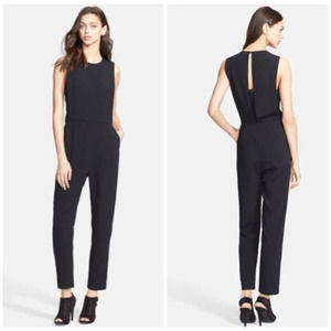 Theory Remaline Structured Jumpsuit Black Crepe Tapered Leg 10 NWT